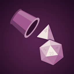 Two dice, a d20 and a d4, being rolled from a fritillus or dice cup—the word from which Fritillon is derived